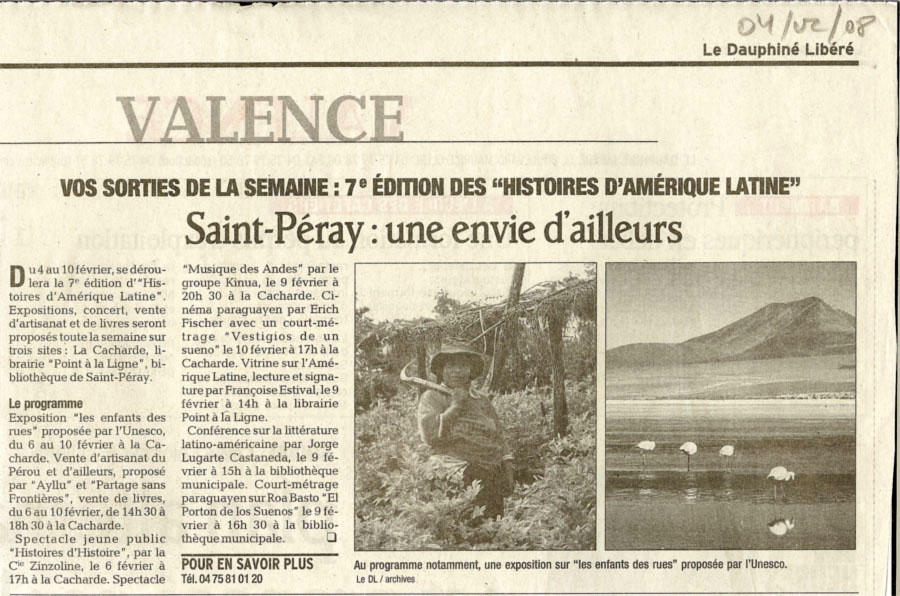 7 eme édition semaine "Histoires d'Amérique latine" de Saint-Péray en ardèche avec l'association Ayllu et Partage sans Frontières - la presse - article 02