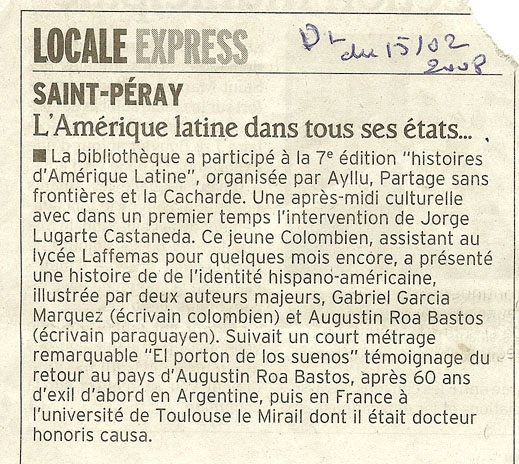 7 eme édition semaine "Histoires d'Amérique latine" de Saint-Péray en ardèche avec l'association Ayllu et Partage sans Frontières - la presse - article 04