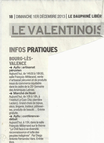 article de presse de la semaine amérique latine de Bourg les Valence 2012