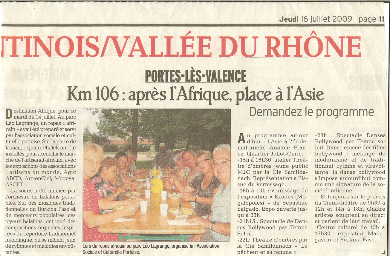 Festival Km106 de Portes les Valence en juillet 2009, présence de Partage sans Frontières et d'Ayllu